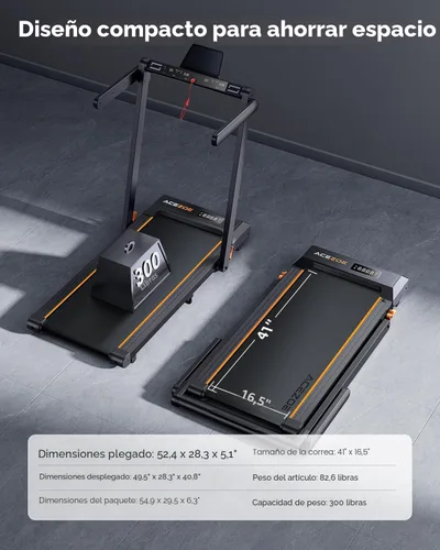 Miniatura 7 de Acezoe Foldable Treadmill with 10% Incline and Handle Bar, 4 in 1 Foldabla Treadmills for Home, Under Desk Treadmill with 300LBS Capacity, Walking