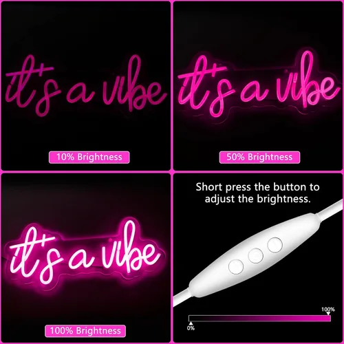 Miniatura 3 de Letrero de Neón "It's a Vibe", Letreros de Neón para Decoración de Pared, Letreros LED Rosas Regulables para Dormitorio, Letreros de Luz de Neón