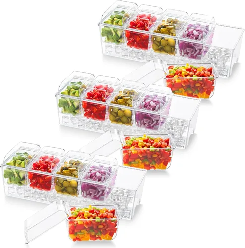 Miniatura 14 de Lifewit Organizador de condimentos enfriado con hielo con 5 recipientes de 20 oz (2.5 tazas), servidor de condimentos para fiesta con tapas