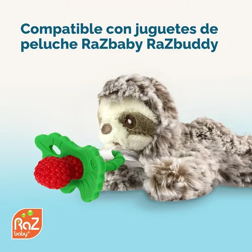Miniatura 8 de RaZbaby RaZberry - Mordedor de silicona y chupete para alivio de la dentición en bebés, grado alimenticio, libre de BPA, diseño manos libres
