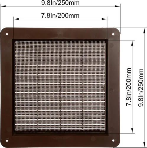 Miniatura 5 de Rejilla de ventilación cuadrada marrón, medida interior de 8 x 8 pulgadas, malla protectora y tornillos incluidos. Registro de ventilación
