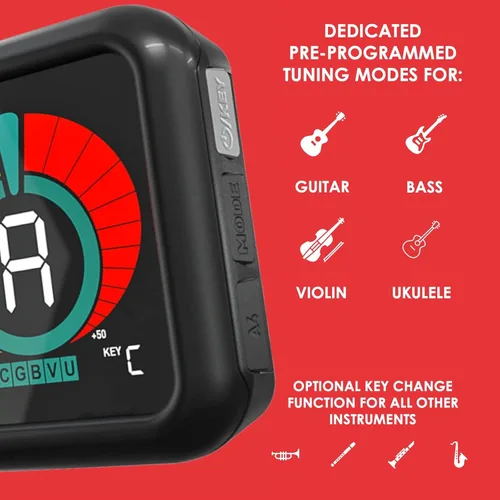 Miniatura 2 de KLIQ UberTuner, afinador profesional de clip para guitarra, bajo, ukelele, violín, mandolina, banjo y todos los instrumentos, afinación cromática