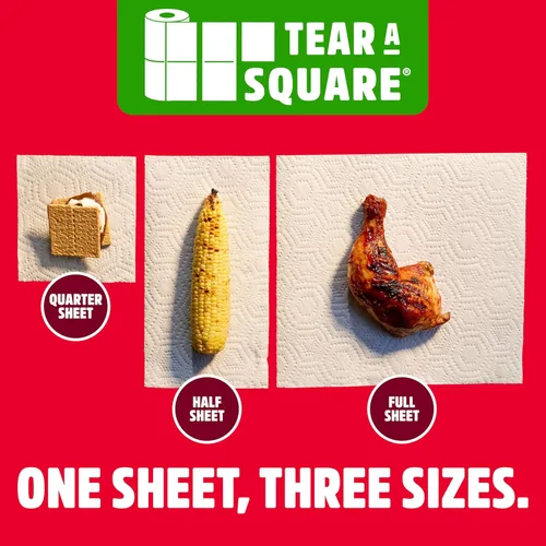 Miniatura 6 de Brawny Toallas de papel Tear-A-Square de 3 capas, 2 rollos triples = 6 rollos regulares, fuertes, absorbentes y duraderas con 3 tamaños de hoja
