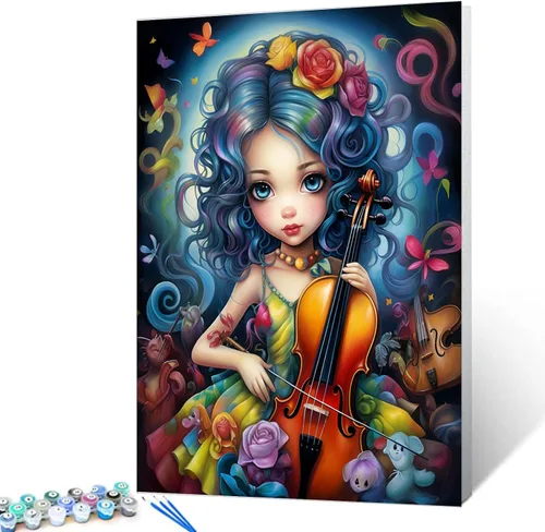 Miniatura 8 de Kit de pintura de cabeza de niña con flores, por números, con pinceles, animales, gatos, pintura al óleo acrílica para adultos y niños, plantas