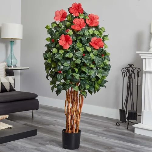 Miniatura 2 de Nearly Natural Árbol artificial de hibisco de 5 pies