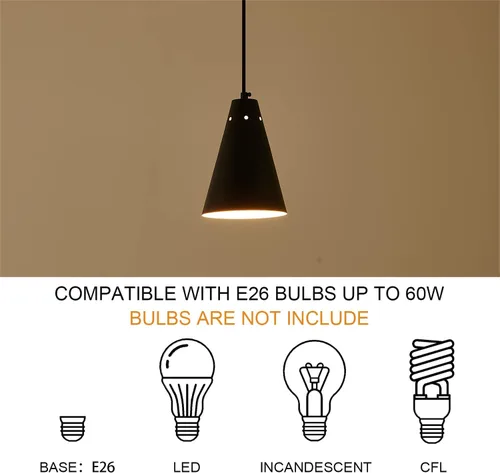 Miniatura 6 de Dijiahua Paquete de 3 lámparas colgantes negras para isla de cocina, pequeños candelabros industriales modernos con pantalla de metal cono, mini