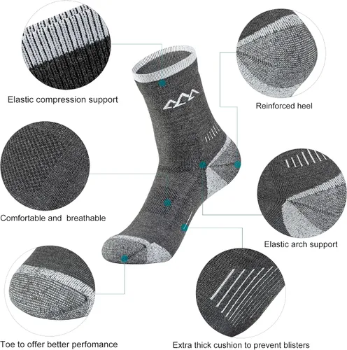 Miniatura 3 de innotree Paquete de 3 calcetines de senderismo de lana merino para hombre, calcetines de senderismo acolchados micro Crew para senderismo que