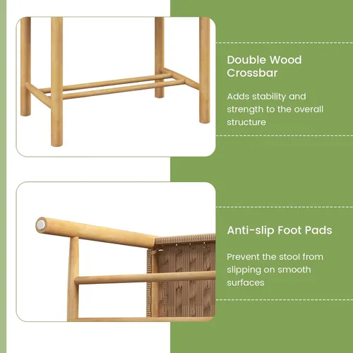 Miniatura 7 de Giantex Juego de 2 taburetes de madera, sillas bohemias sin espalda de 18 pulgadas de alto con patas de madera de goma, carga máxima de 330 libras