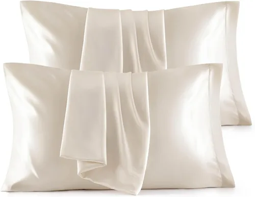 Miniatura 10 de Bedsure Paquete de 2 fundas de almohada de satén similares a las fundas de almohada de seda tamaño estándar, funda de almohada para mujeres que 01
