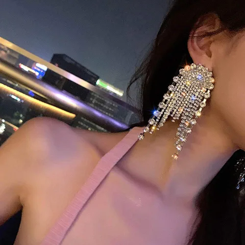 Miniatura 2 de Pendientes de mujer de moda Pendientes de cadena larga colgantes joyería (plata)