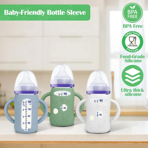 Miniatura 3 de BUSOHA Paquete de 3 fundas de silicona para botellas de vidrio Lansinoh, fundas de cuello ancho para biberones de Lansinoh, soporte para biberones