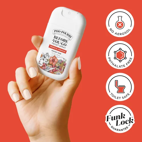 Miniatura 6 de Poo-Pourri Before-You-Go - Aerosol para inodoro de bolsillo, esenciales de viaje, hibisco tropical, 1 onza líquida, hasta 50 usos, desodorante