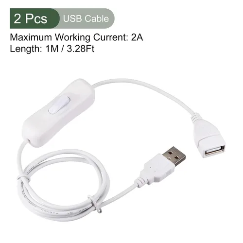 Miniatura 2 de YOKIVE 2 cables USB con interruptor de encendido/apagado, cable de extensión macho a hembra, desgaste reducido, ideal para el hogar, estudio
