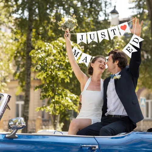 Miniatura 5 de Letras de madera y pancarta para boda - Just Married & Mr. & Ms. Decoración - Oro champán