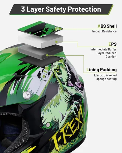 Miniatura 6 de Oumurs DOT Casco de Dirt Bike Juvenil con Gafas y Guantes para 5-14 Años, Cascos ATV para Niños y Niñas, Casco de Cuatro Ruedas, Motocross BMX MX