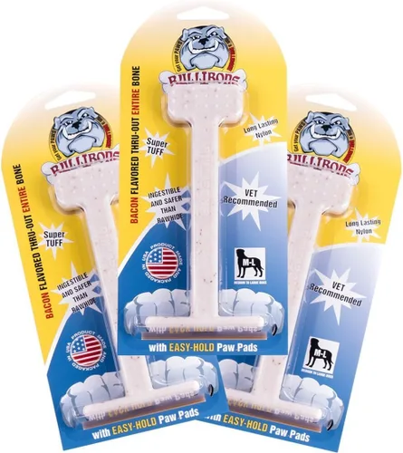 Miniatura 36 de Bullibone Juguete masticable de nailon para perros masticadores agresivos, hueso de higiene dental con sabor a tocino, juguetes duraderos
