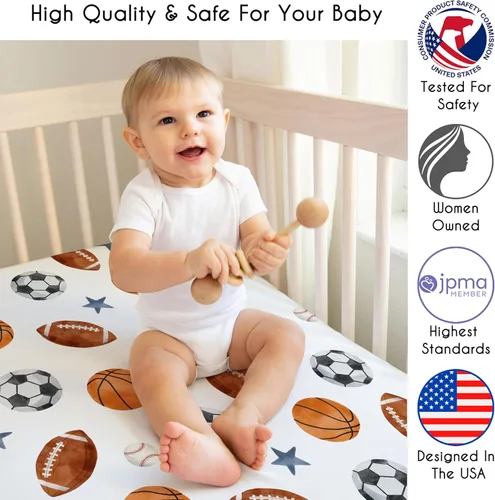 Miniatura 3 de Sweet Jojo Designs Sábana bajera ajustable para cuna (tema deportivo vintage) para niños, recién nacidos/bebés, patios de juegos, cunas portátiles