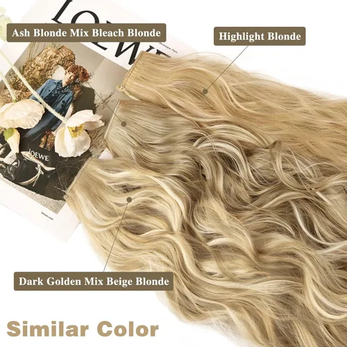 Miniatura 4 de WECAN Extensión de cabello con clip, de 20 pulgadas, mezcla de rubio ceniza y rubio decolorado, 6 piezas, extensiones de cabello largo ondulado