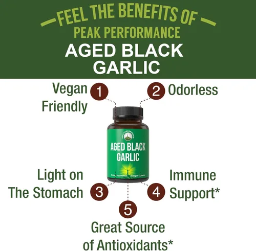 Miniatura 2 de Peak Performance Cápsulas de ajo negro envejecido. Suplemento de extracto puro sin olor de ajo crudo vegano para el colesterol y el apoyo