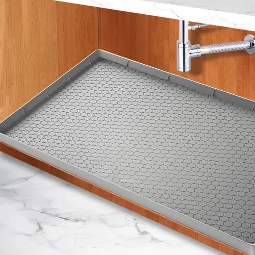 Miniatura 6 de Tapete para debajo del fregadero de la cocina, 25 x 19 pulgadas, bandeja impermeable de silicona para debajo del fregadero, tapete protector debajo