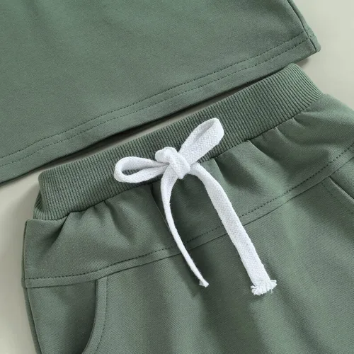 Miniatura 67 de Conjunto de traje de verano para bebé niño pequeño, manga corta, cuello redondo, letras impresas, lindo traje de verano, conjunto de 2 piezas