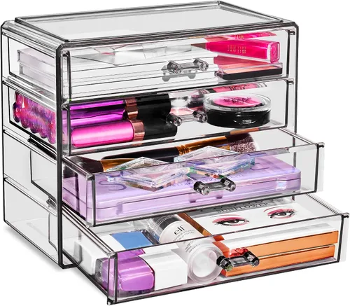 Miniatura 10 de Sorbus Organizador de Maquillaje – Organizadores de Maquillaje Acrílicos de 4 Cajones y Almacenamiento para Cosméticos, Joyas, Suministros de Morado