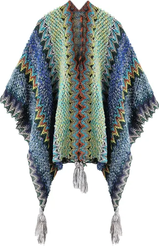 Miniatura 7 de Capa tipo poncho de punto para mujer, cárdigan de punto con flecos para otoño e invierno