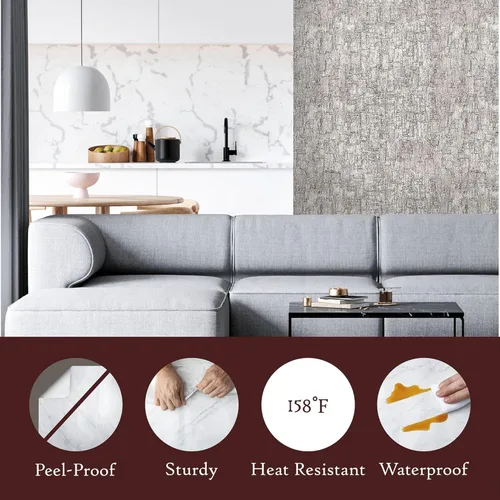 Miniatura 6 de Lámina interior perlada de oro/plata de lima, pegamento de contacto, papel de pared extraíble autoadhesivo Plateado