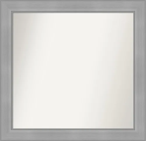 Miniatura 297 de Amanti Art Espejo de baño plateado para sobre el fregadero, 24 x 24 pulgadas, espejo cuadrado de peltre forjado a medida, marco de madera casual