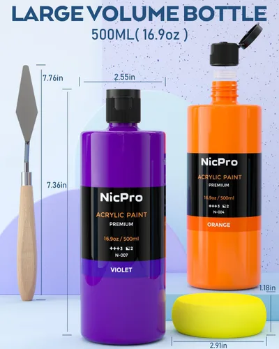 Miniatura 3 de Nicpro Juego de pintura acrílica grande de 24 colores (16.9 onzas), ricos pigmentos no tóxicos, suministros de pintura a granel para artistas