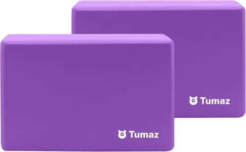 Tumaz Non-Slip Yoga Blocks 2-Pack - High Density/Lightweight EVA Foam & Natural Cork for Stability, Premium Set with E-Book Included Púrpura-2PS