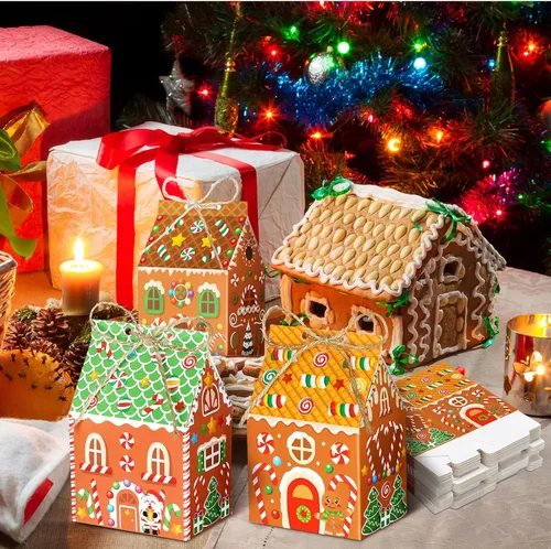 Miniatura 4 de Zhanmai 48 piezas cajas de regalo de Navidad con dulces, casa de jengibre en miniatura, pequeña caja de regalo para fiesta de Navidad, contenedor