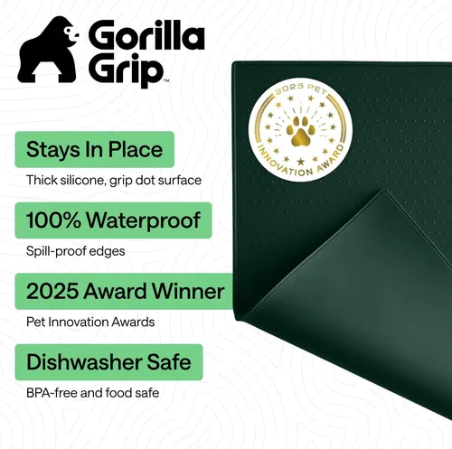 Miniatura 2 de GORILLA GRIP Alfombrilla de alimentación para mascotas 100% impermeable con bordes elevados sin BPA de silicona, alfombrillas para comida de gatos