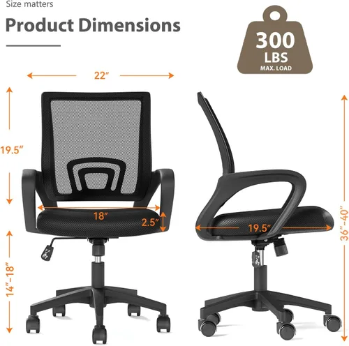 Miniatura 3 de OS MOTOR Silla de oficina en casa, silla de escritorio ergonómica de malla con respaldo medio con soporte lumbar, diseño giratorio ajustable, cómodo