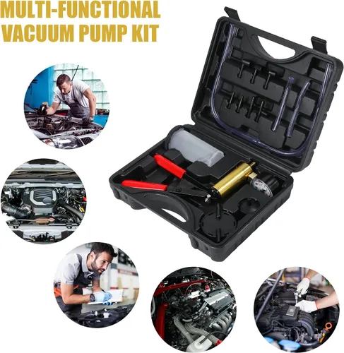 Miniatura 7 de Yonligonju Kit de purga de frenos con bomba de vacío manual con adaptadores de manómetro, juego de purga de líquido de frenos automotriz para Negro