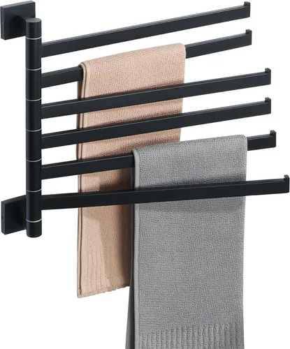 Miniatura 10 de Alise Toallero giratorio, plegable de 6 brazos, toallero de mano para baño, estantes de secado de montaje en pared para lavandería, soporte de Negro