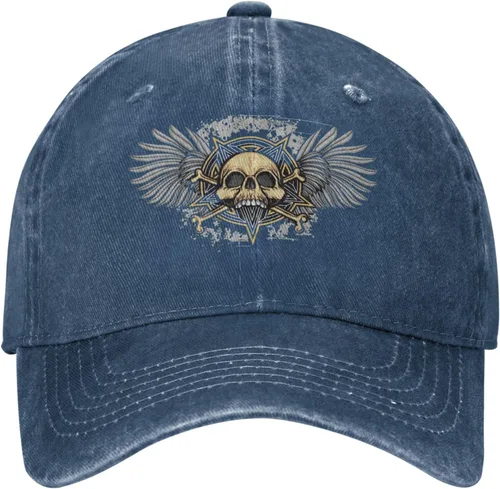 Miniatura 2 de Cowboy Hat Trendy Hats for Man and Women Djustable Four Season Outdoor Baseball Cap of Hell Skull with Angel Navy Blue