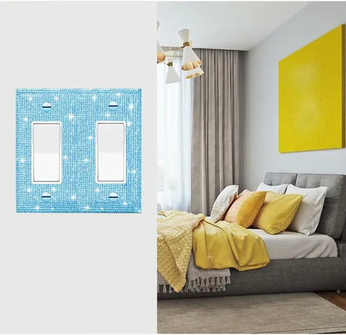 Miniatura 5 de Cubierta de interruptor de luz con brillantes diamantes de imitación azules, cubiertas decorativas de tomacorrientes, placa de pared doble Diamantes