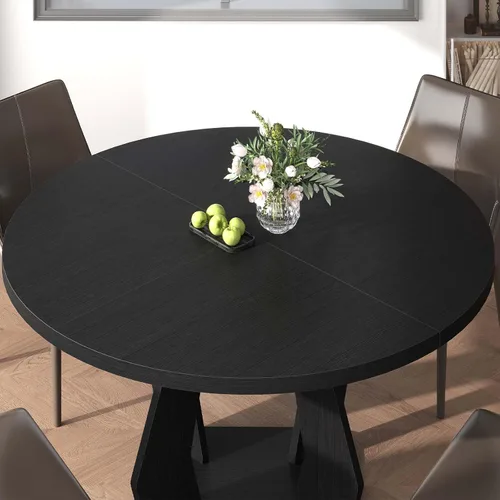 Miniatura 6 de IBF Mesa de comedor redonda negra para 4-6, mesa de cocina de 47 pulgadas con superficie amplia, mesa de comedor circular moderna, mesa de madera