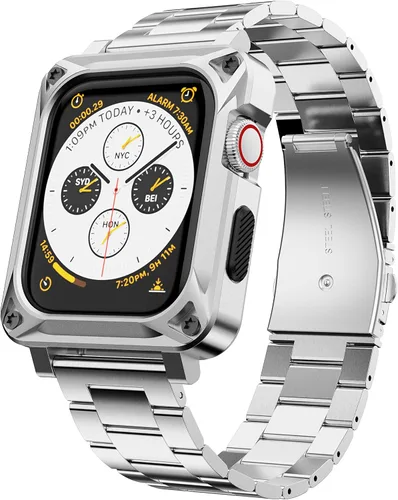 Miniatura 10 de Compatible con Apple Watch Band de 1.772 pulgadas Series 9, 8, 7, carcasa de metal resistente para hombres de 1.772 pulgadas con correa de repuesto