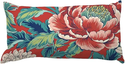 Miniatura 26 de Chinoiserie Throw Pillow Case Red Peony Floral Lumbar Pillowcases Asian Style Decorative Pillow Home Cotton Linen 12x18 Rustic Cushion Cover for