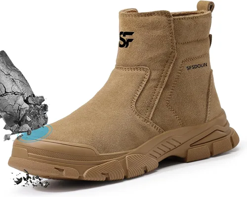 Miniatura 11 de Botas de trabajo para hombre, botas de soldadura sin cordones para hombres, botas de punta de acero indestructibles, zapatos de punta de acero