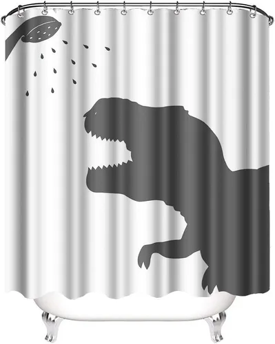 Cortina de ducha de tela de dinosaurio de animales, silueta de dinosaurio, impermeable, juego de baño de tela de poliéster con ganchos, decoración