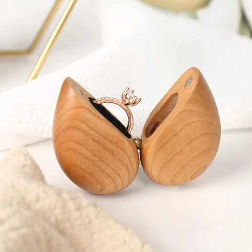 Miniatura 3 de Caja de madera para anillos en forma de corazón para boda, propuesta, caja de anillo de compromiso, estuche de madera para anillos de madera, regalo