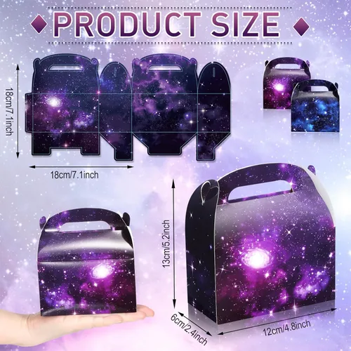 Miniatura 2 de Nezyo 24 cajas de regalo de fiesta espacial de 4.8 x 2.4 x 5.2 pulgadas, cajas pequeñas de galaxia a dos aguas, sistema solar, planeta, cartón