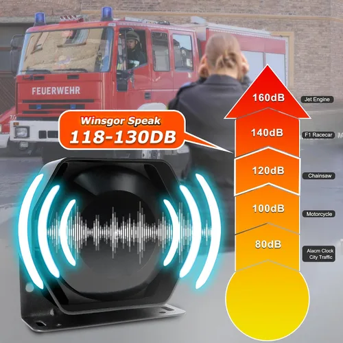 Miniatura 5 de Sirena de policía para coche, 8 tonos, sistema PA de sirena de emergencia de advertencia con micrófono de mano 12 V 200 W para ambulancia, camión