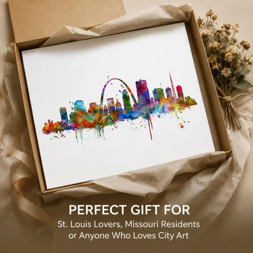 Miniatura 5 de ZEARPT Impresión artística del horizonte de San Luis de Missouri Skyline City Acuarela, papel artístico de San Luis para colgar en la pared, arte