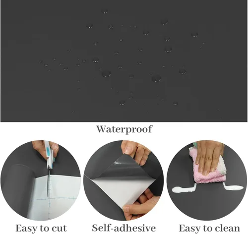 Miniatura 8 de VaryPaper Papel Tapiz Gris de Gran Tamaño Despegar y Pegar 32''x118'' Papel de Contacto Gris Removible Impermeable Autoadhesivo de Vinilo Decorativo