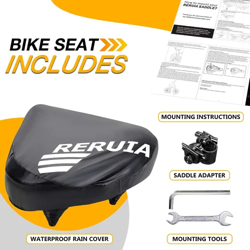 Miniatura 7 de Asiento de bicicleta grande y cómodo, sillín ancho con absorción de impactos, cojín de bicicleta de ejercicio de gran tamaño con espuma