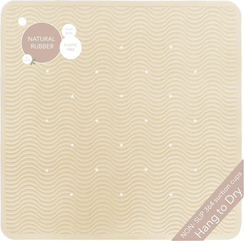 Miniatura 13 de HEVEA Tapete de baño ondulado de goma natural, largo, 28 x 16 pulgadas, tapete antideslizante para ducha y bañera con 388 ventosas, sin plástico